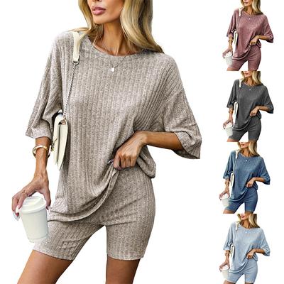 Kvinner 2-delt pyjamassett med rund hals og halverm topp shortssett antrekk Loungewear Pjs sett