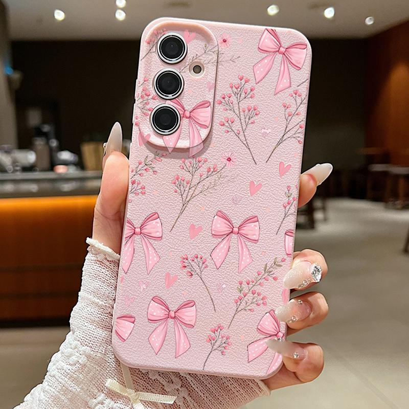 Pink Bowknots Floral Pattern Case For Samsung Galaxy S26 S25 S24 Ultra S23 S22 S21 FE A54 A15 A35 A55 A16 A26 A36 A56 A17 A37 A57 5G Funda