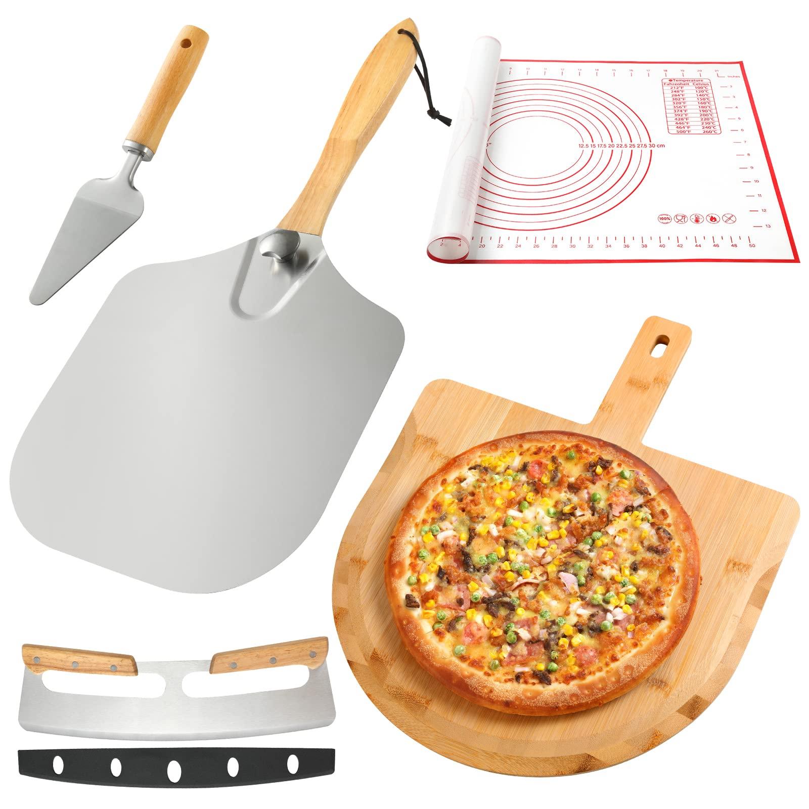 Authentic Bamboo Pizza Peel Wood  Natural Bamboo Pizza Paddle With Easy Glide Edges & Handle Aluminum Pizza Set