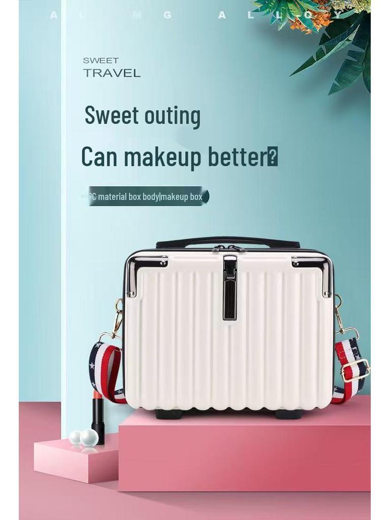 Neuer tragbarer Hartschalen-3D-Make-up-Koffer mit Schultergurt - Handheld Crossbody Reiseaufbewahrungstasche, Schüler kleiner Koffer