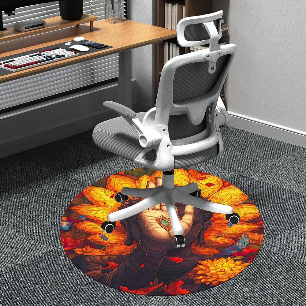 

1PC Buddha Flowers Pattern Office Round Area Rug, Mat Suitable For Office, Under Office Chairs Bedroom Living Room Home Decor, Room Deco 80cm