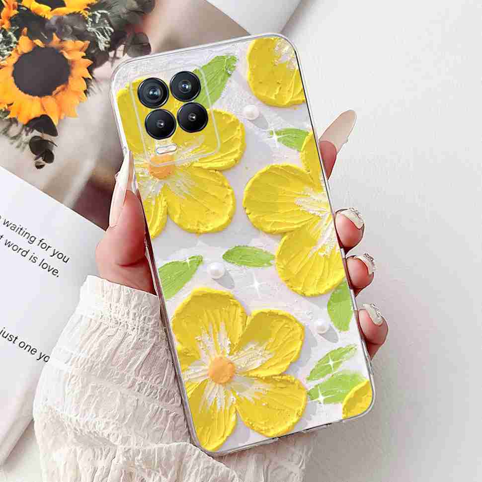 For Realme 8 4G RMX3085 Case Fashion Painted Flowers Soft Silicone TPU Cover For Oppo Realme8 realme 8 6.4" Phone Shell Bumper