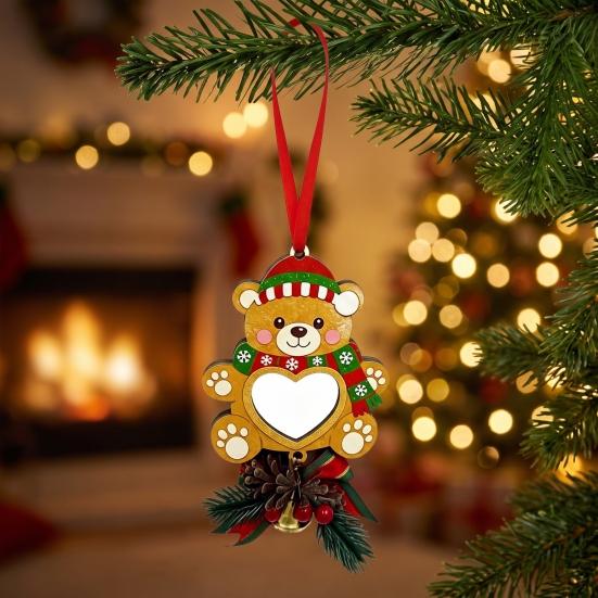 Custom Keepsake Gifts Wooden Christmas Tree Ornaments, 2D Stocking House Shaped Photo Frame Hanging Decor Decor, Xmas Ornament for Family Holiday