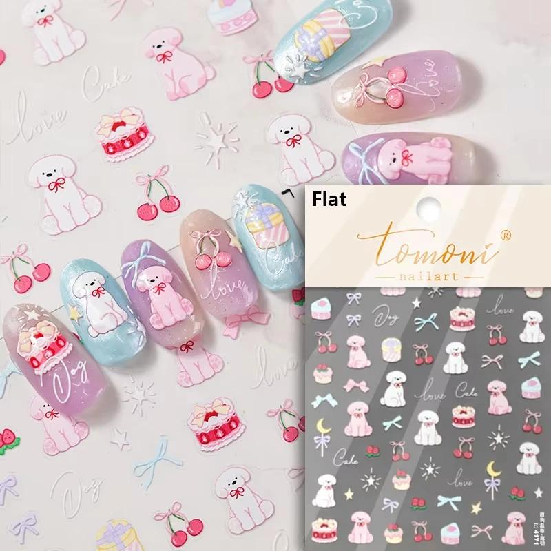 5D Cute Rabbit Love Peach Blossom Flower Yellow Nail Art Stickers Bowknot DIY Self Adhesive Rhinestone Manicure Decals