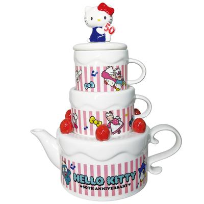 Sanrio Hello Kitty 50° anniversario, set da tè con 2 stampi per dolci, stoviglie Sanrio Goods SAN4364 (per le persone)