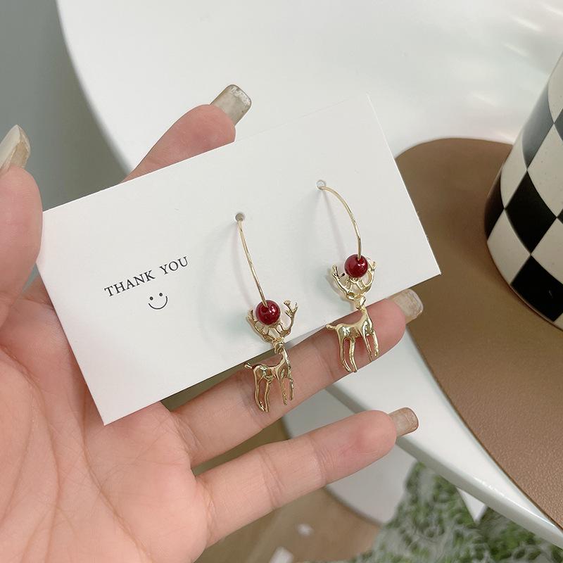 

Серьги-кольца с оленями в европейском и американском стиле: Универсальный, Модный и Простой Рождественский Дизайн для Женщин - B199.