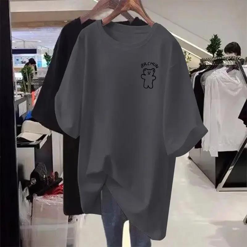 Women's casual loose oversized T-shirt, basic cartoon short sleeved top, 100 cotton, M-6XL elegant sweater