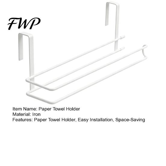 Wall Mounted Kitchen Towel Rack Hanging Paper Rack, Drill-Free Metal Organizer, Space Saving Roll Dispenser Storage for Under Cabinet No Drill