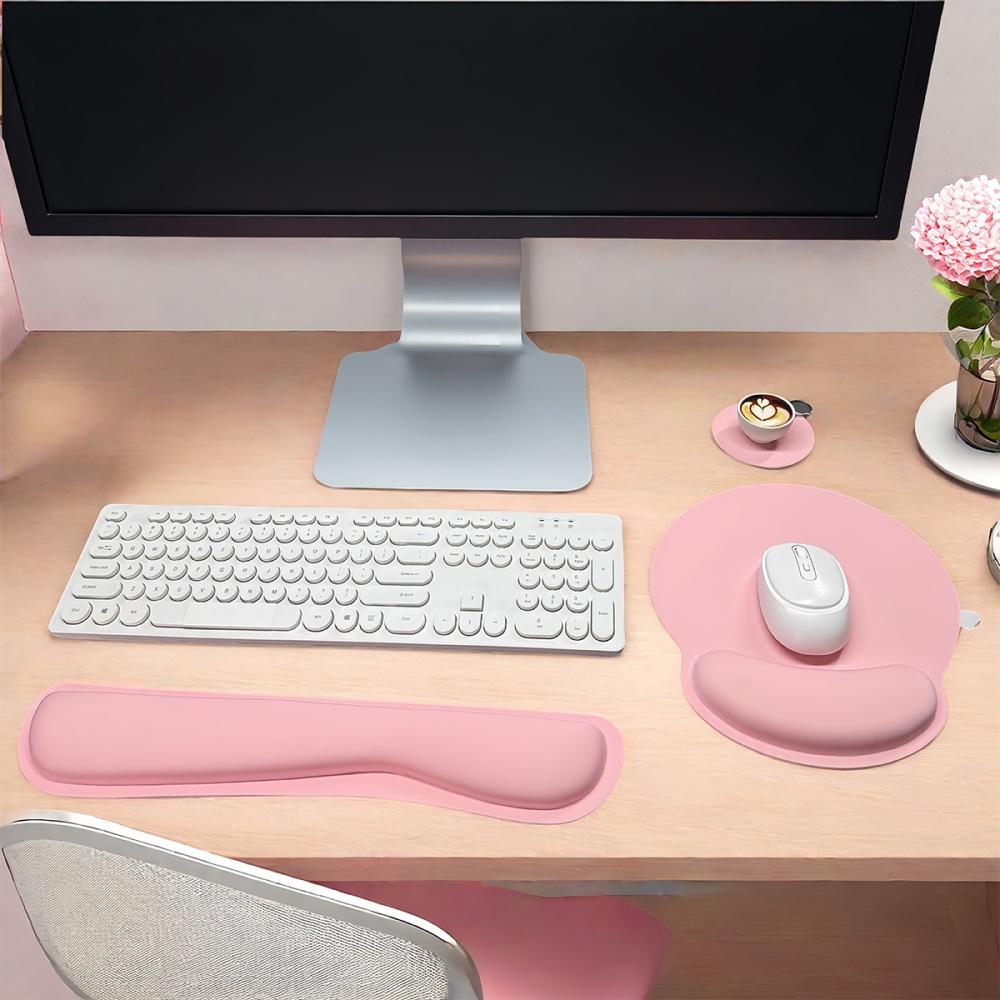 Keyboard Wrist Rest Pad and Mouse Pad Set 3pcs Kit Ergonomic Memory Foam Mouse Wrist Support with Non-Slip Base for Home Office