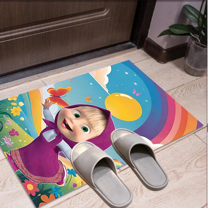 Masha and The Bear Pattern Rug, Indoor/Outdoor Mat, for Picnic, Gameroom, Bedroom, Office, Living Room, Home Decor Carpet, Birthday Gift