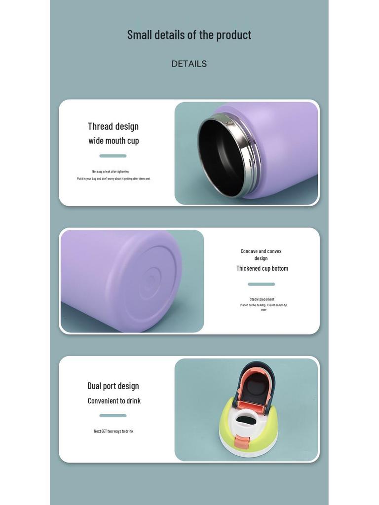 Venkovní kelímek na dva nápoje z nerezové oceli 304 s izolací a brčkem - Makronkové barvy, Velký objem