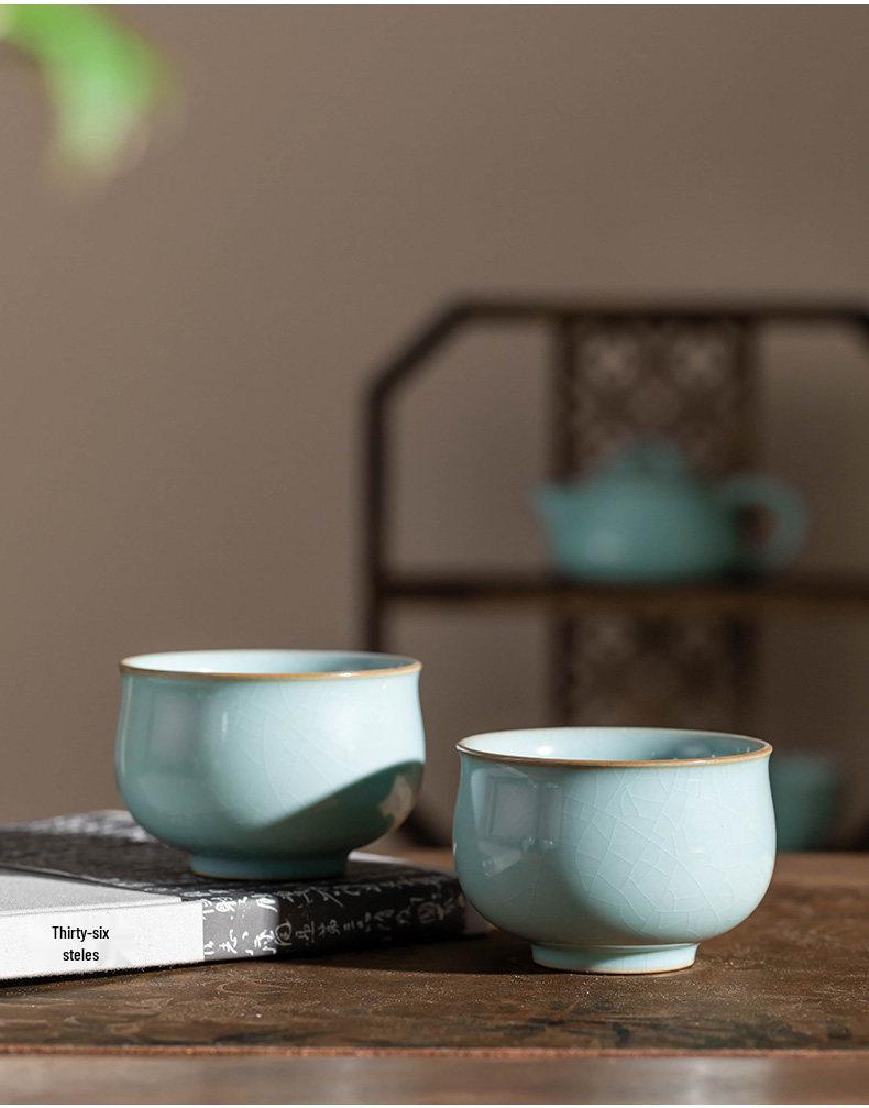 Ru Kiln Master Celadon Tea Cup: Handmade Retro Chinese Ceramic Cup in Gift Box