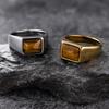 316L Stainless Steel Ring with Natural Tiger's Eye - Simple Retro Style, Single Ring, Gold Plated, Natural Stone for Men Women