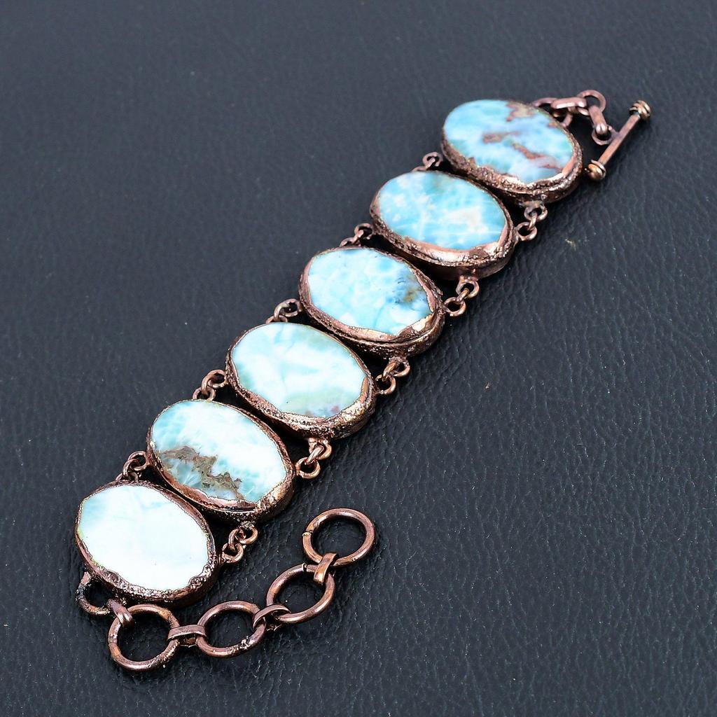 Larimar Bracelet Copper Electroformed Gemstone Jewelry, Handmade Bracelet For Thanksgiving