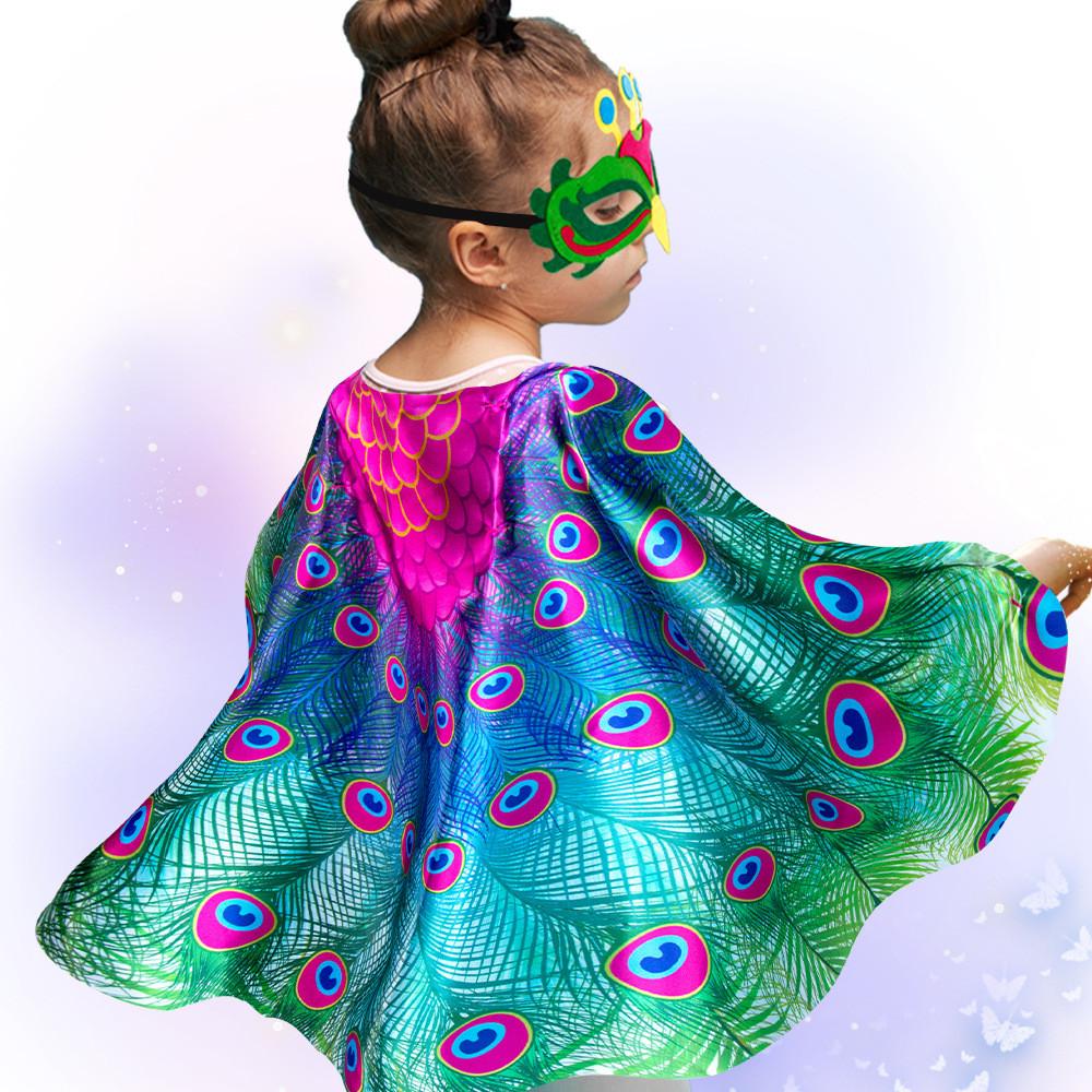 Childrens Peacock Costume Set With Mask And Wings For Halloween And Party Dress Up