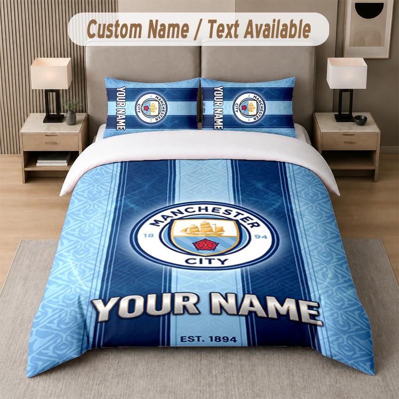Manchester City Design Bedding Set Custom Text 1 Duvet Cover & 2 Pillow Cases