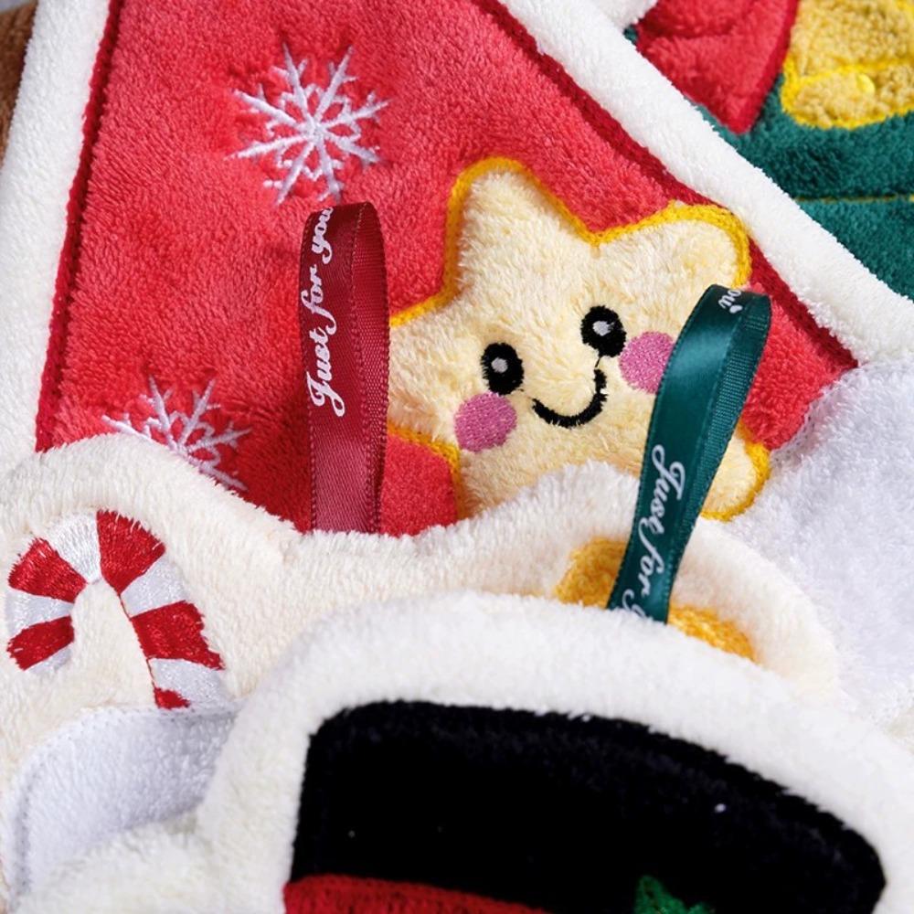 Absorbent Christmas Hand Towel Coral Fleece Kitchen Cleaning Rag Cute Xmas Handkerchief