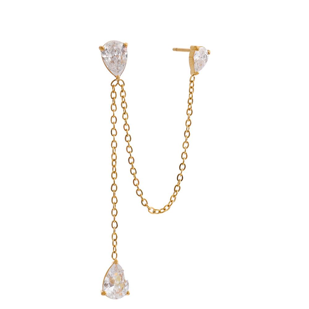 Yhpup 1PC Stainless Steel Cubic Zirconia Chain Drop Earrings High Quality Dainty Fashion Prom Jewelry Waterproofs