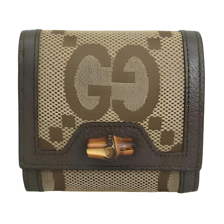 Gucci Jumbo GG Bamboo Design Canvas Wallet Large Women wallet Brown Beige 658635-UKMBT-2572