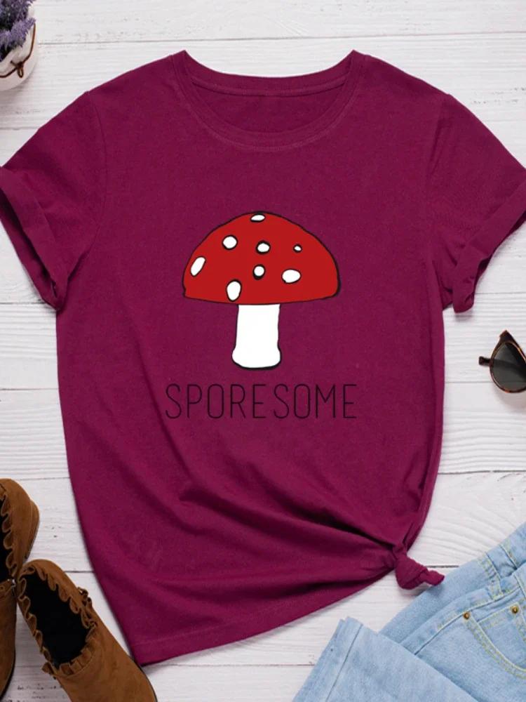 

Красный гриб споровый принт женская футболка короткий рукав O-образный вырез свободная женская футболка женская футболка топы одежда женские рубашки XXXL бордовый