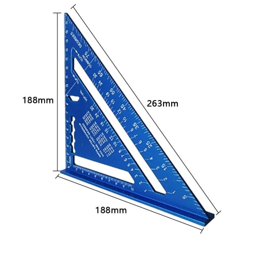 18x18cm Aluminum Alloy Triangle Ruler for Woodworking, 0-90 Degrees, Circular Saw Ruler, Carpentry Tool, Surveying Supplies (Blue)
