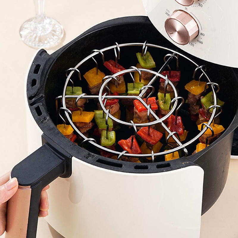 Kitchen Vertical Skewers Holder Round Air Fryer Grill Rack Detachable Grill Kebab Rack with Steel Sticks