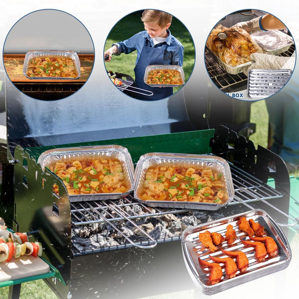 Disposable Aluminum Foil Broiler Pan For Oven (25 Pack) Sheet Pans For Grilling,Roasting Rack,Trays With Ribbed Surface For BBQ Grill-Like Texture