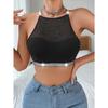 Women Halter Neck Lace Ribbed Wireless Sparkle Trim Casual Bra