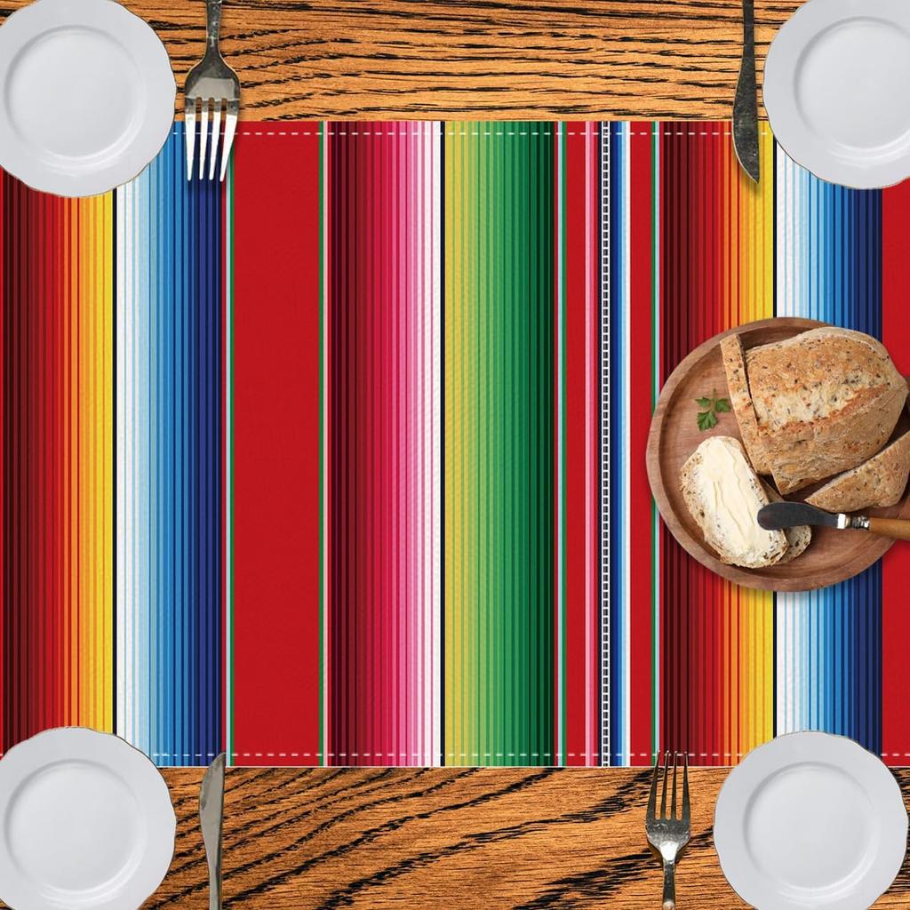 Mexican Serape Table Runner 13x72 Inch, Mexican Fiesta Party Table Decor, Cinco de Mayo Decorations Table Runner, Boho Southwestern Dining Tablecloth
