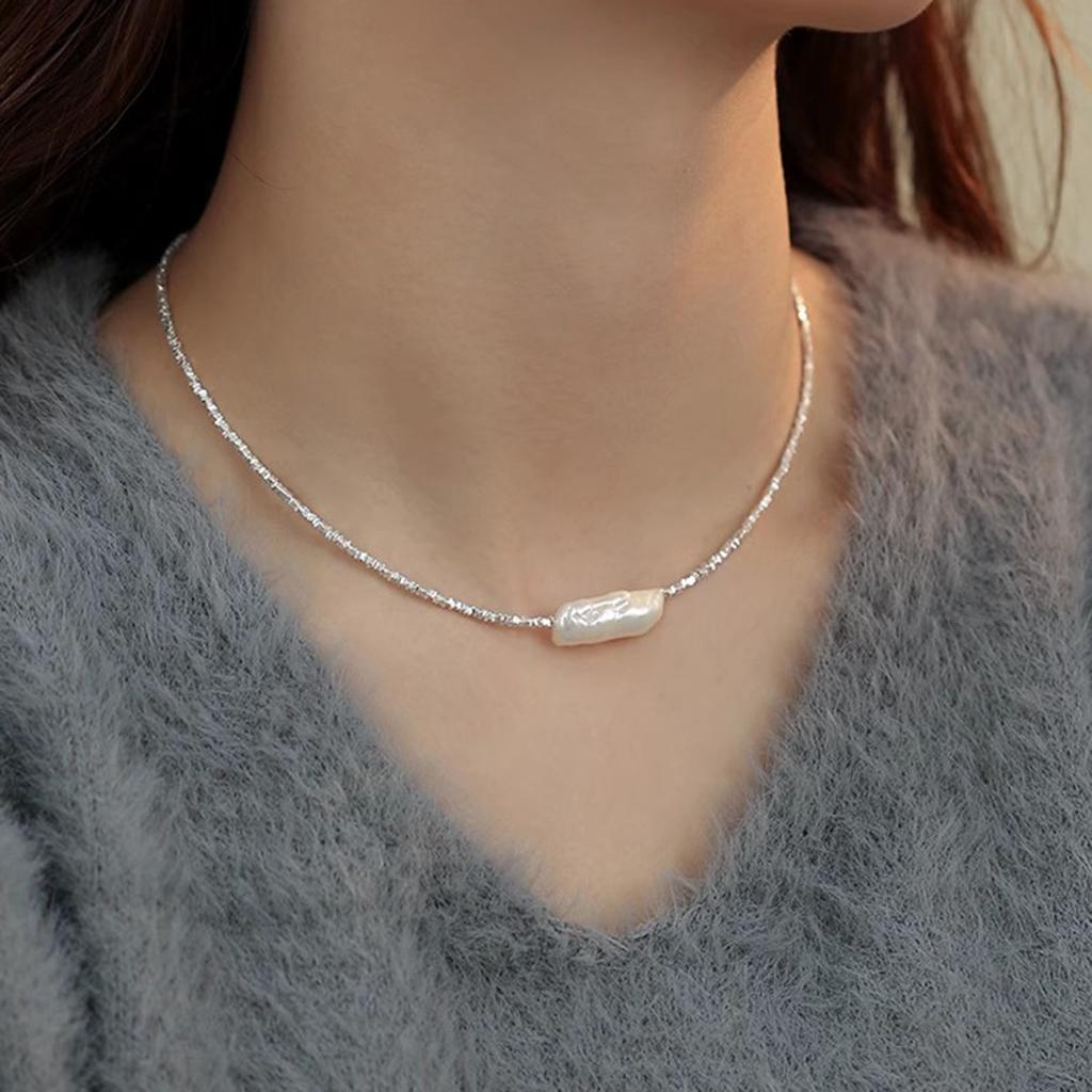 Natural Baroque Pearl Necklace Exquisite Design Irregular Bead Collarbone Chain Broken Silver Commuter Versatile Neck