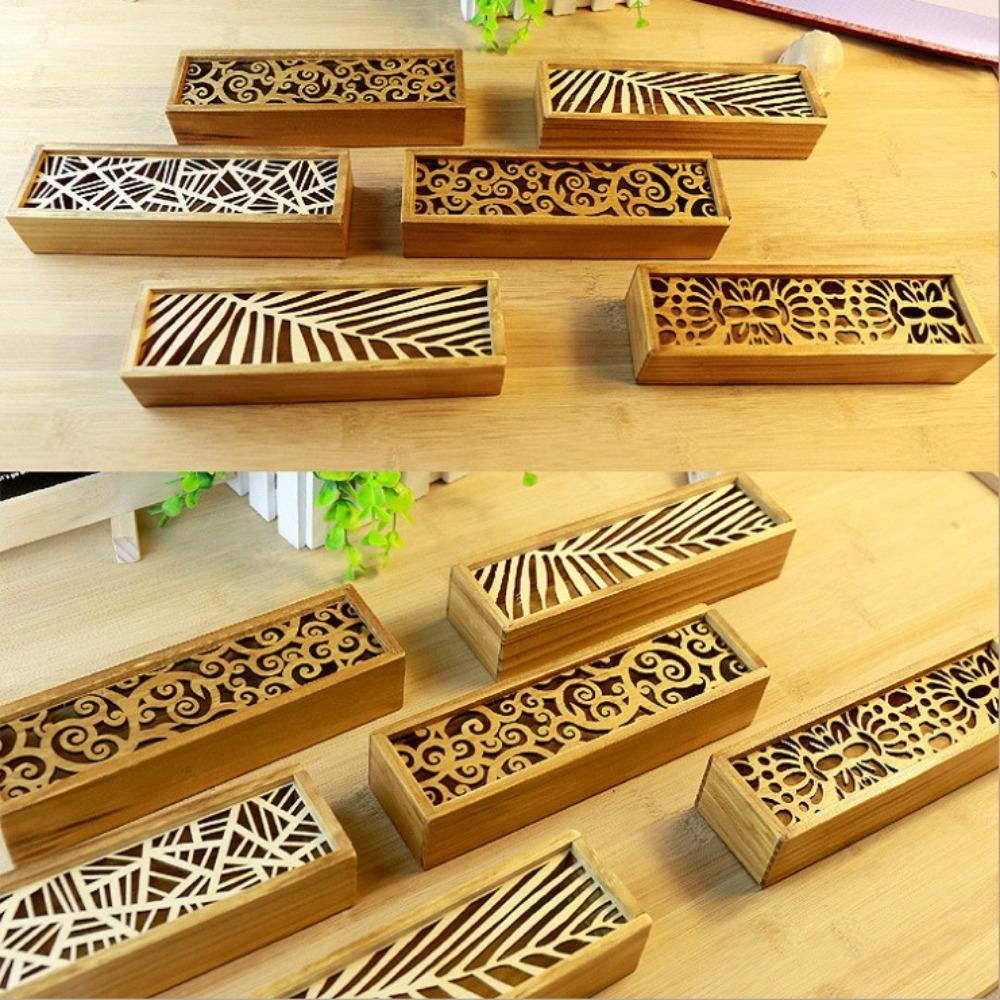 Retro Wooden Pencil Box Hollow Pencil Case Unique Stationery Box  Desk Storage Accessories
