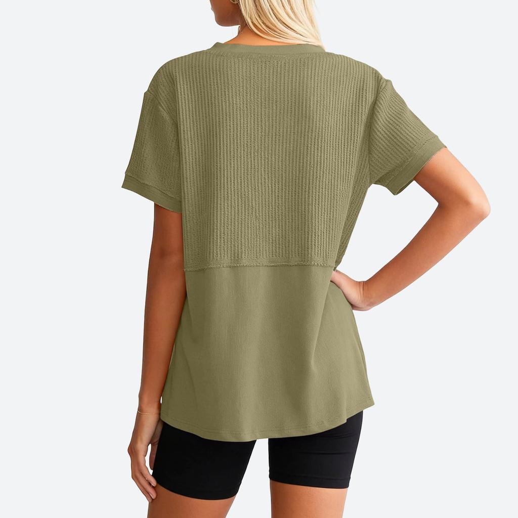 Womens  Knit Tops Casual V Neck Short Sleeve T Shirts Loose Blouses