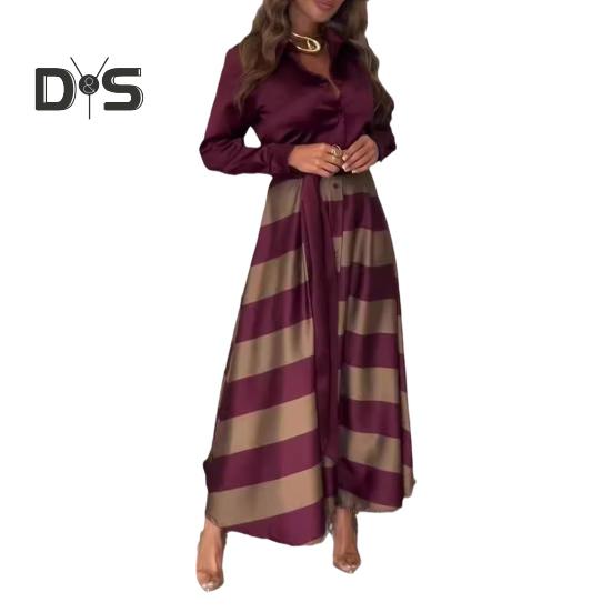 

Женское летнее платье с отложным воротником, А-силуэта, полосатый принт, большие свободные рукава, шнуровка, завязывающаяся талия, официальное деловое офисное платье макси XXL вино красного