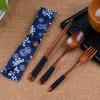 Portable Travel Chinese Style Wood Chopsticks Spoon Fork with Storage Pouch