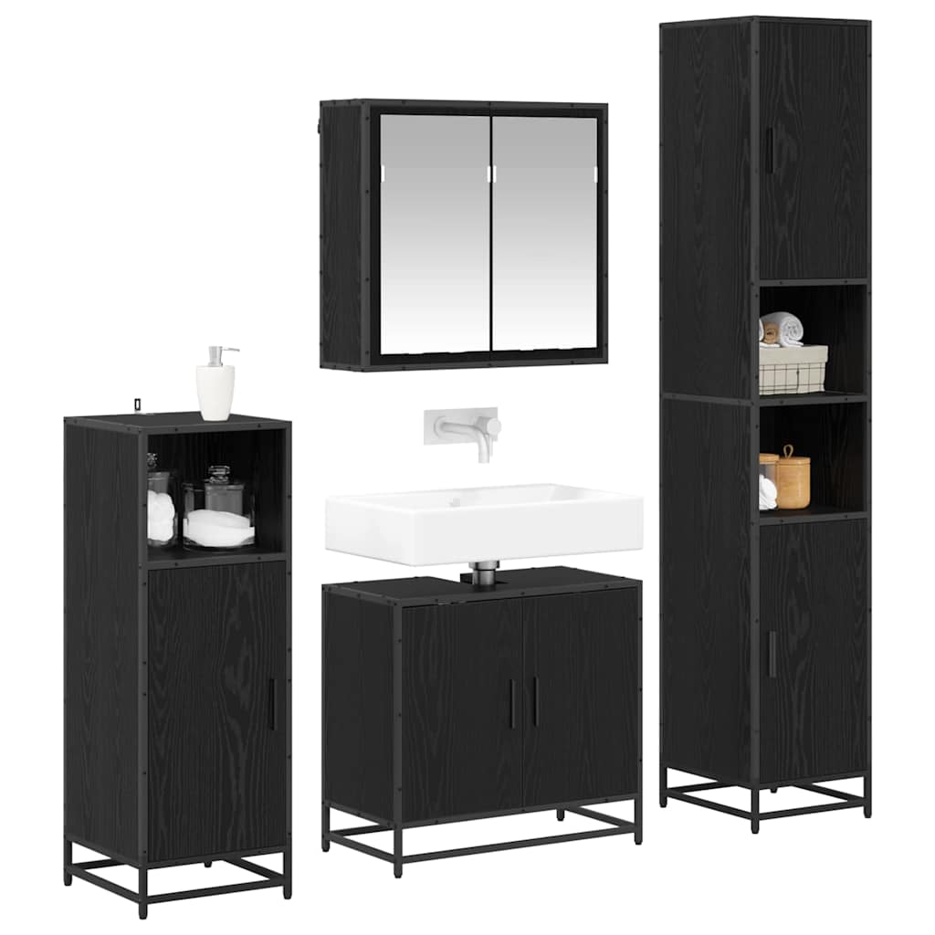 Bathroom Furniture Set 4 Pcs Black Oak Effect Particleboard