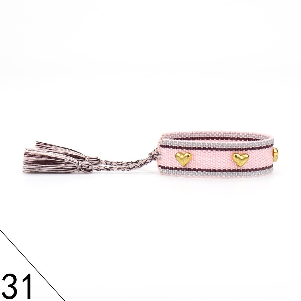 European and American Rivet Metal Heart Tassel Woven Bracelet for Women