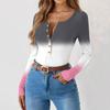 Women's  And Winter Slim Bottom T-shirt Fashion Casual Gradient Printing Round Neck Pullover Long Sleeve Top