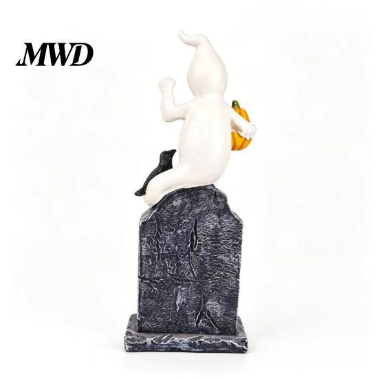 Spooky Home Interior Decor Halloween Tombstone Figurine, Resin Ghost Pumpkin Crow on Creative Gifts Statue for Desktop Haunted House Holiday