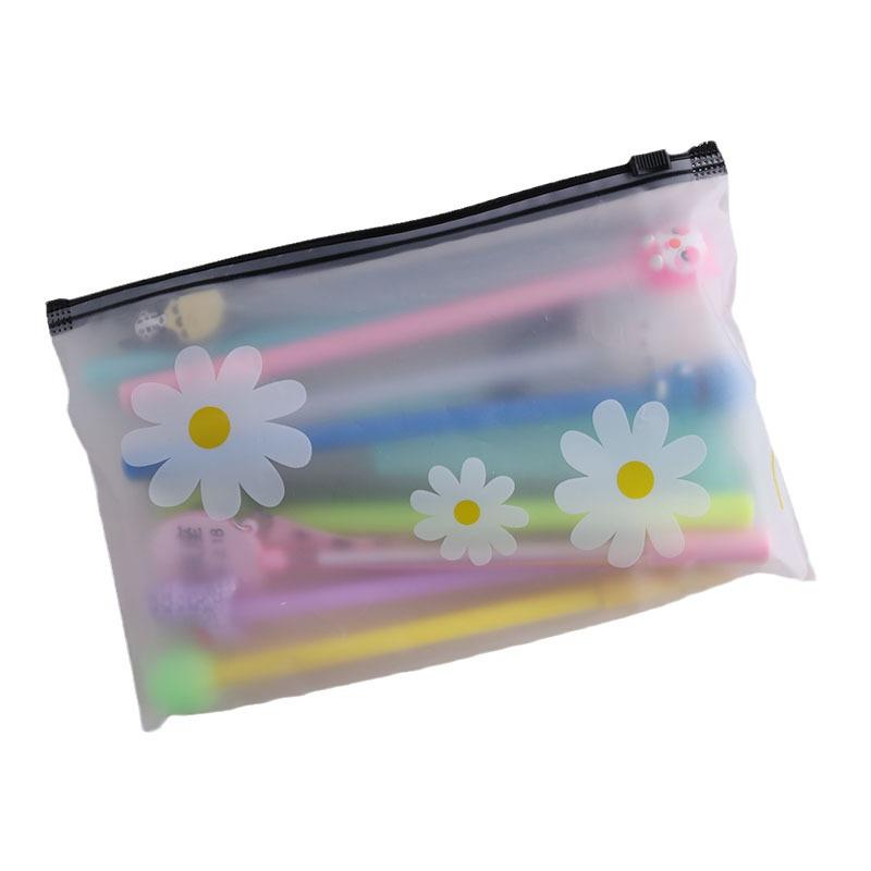 Cartoon Chicken Frosted Zipper Bag: Pen, Ornament, and Daisy Storage with Rubber Band Trim