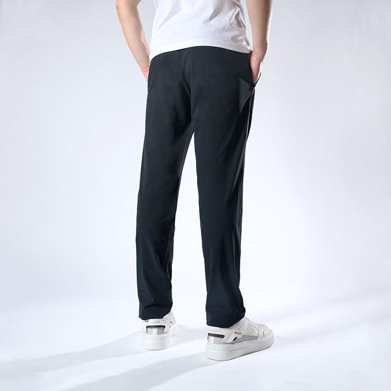 Li-Ning Solid Color Logo Elastic Mid-Waist Lightweight Breathable Straight Leg Casual Long Pants Quick-Dry Knitted Sports Pants Men bottoms AYKT553-1