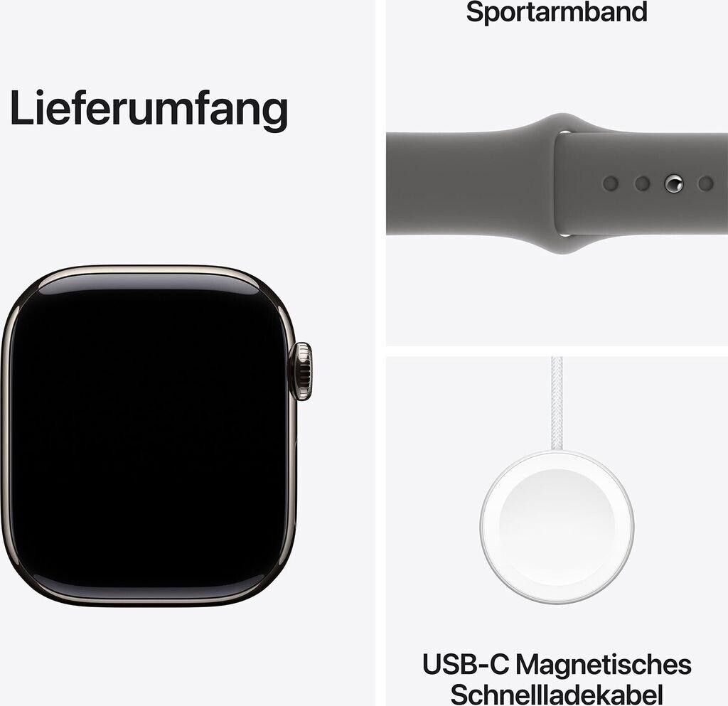 Apple Watch Series 10 4G 46mm Titan Natur Sportarmband Steingrau S/M