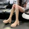 10CM ultra-high heel waterproof leather mesh boots 2025 new thick-soled thick-heeled splicing but knee boots cool boots