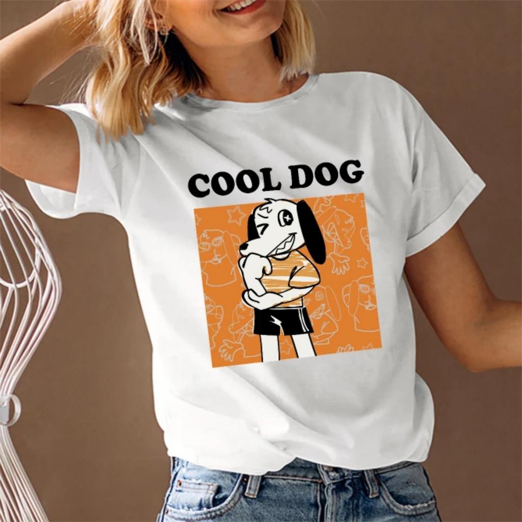 Women's T-Shirt Cool Dog Graphic Print Short Sleeve Round Neck Summer Streetwear Trendy 2025 Fast Ship