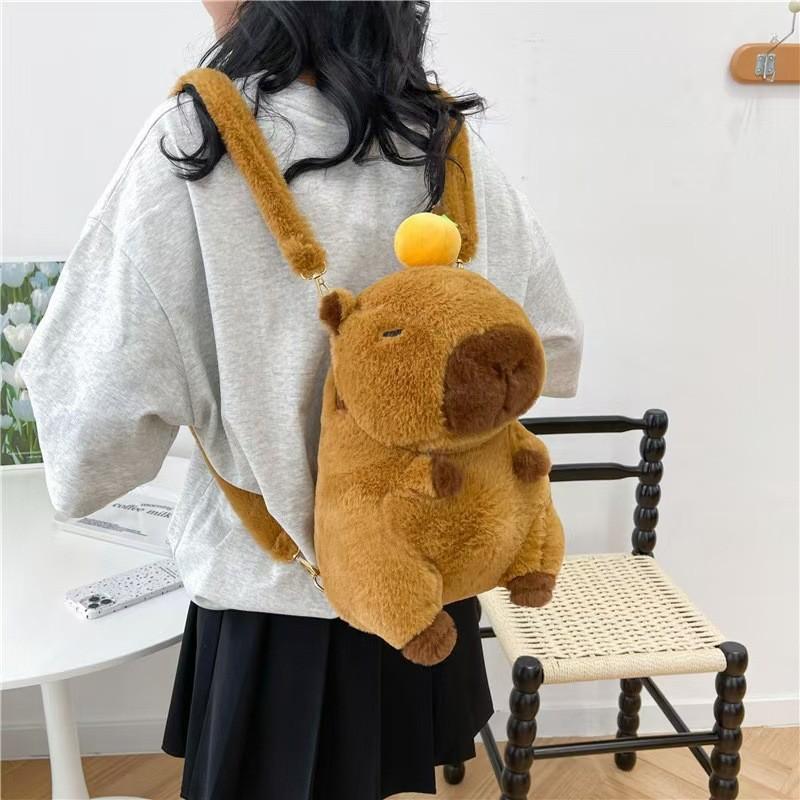 Capybara Charming Plush Toy Backpack For Children In Vibrant Orange And Pink