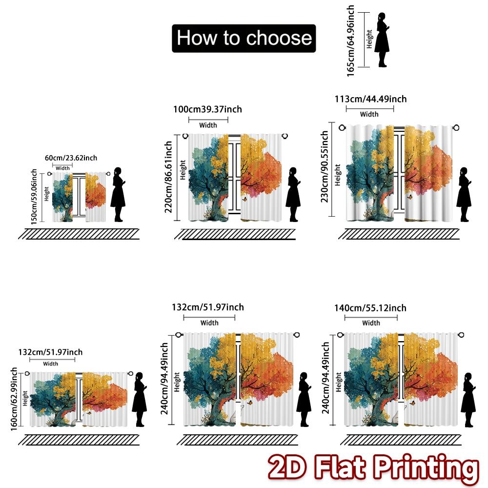 2D FLAT PRINTING 2pcs Curtains (Without Rod) Colorful Tree with Butterflies and Dog Popular Curtains&Drapes Durable 100%