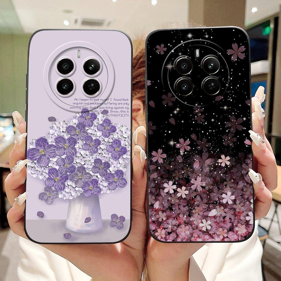 Für Realme 12 Pro+ 12Pro 5G Handyhülle Realme 12 Pro Plus 5G Elegante Blumige Katze Bemalt Weiches Silikon Schlichte Stoßfeste Hüllen