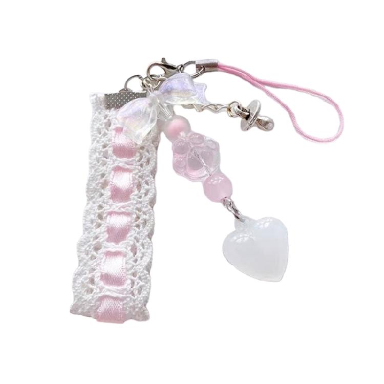 

Trendy Lace Ribbon Key Rings Pendant Heart Pendant Key Chains Beaded Accessories розовый