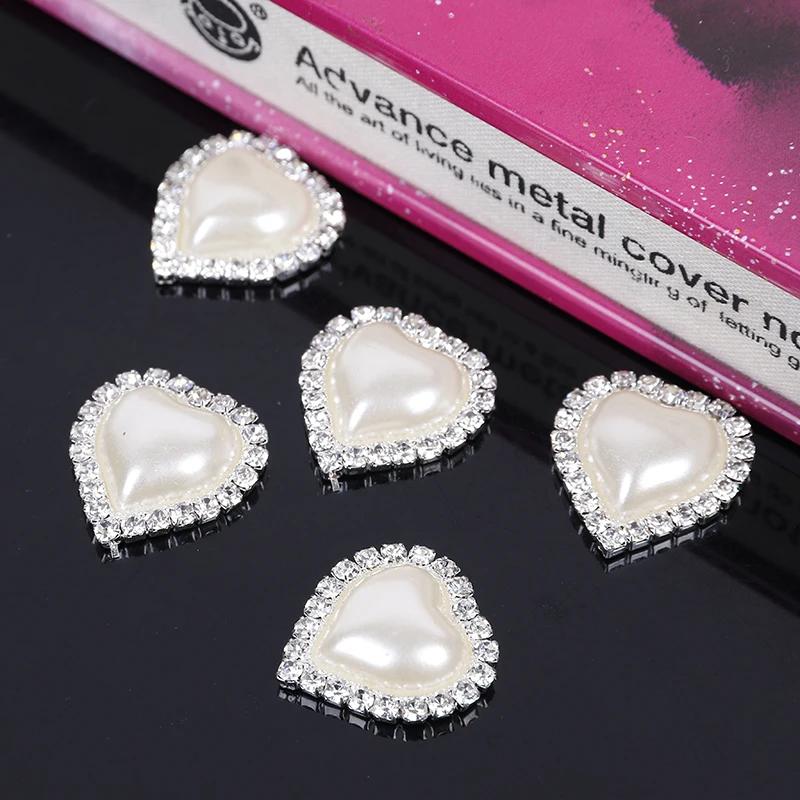 

Engood 100pcs Heart LOVE Pearl Rhinestone Button Buckle for Wedding Hair Accessories Vintage Sewing Trim & Embellishments Craft срібний