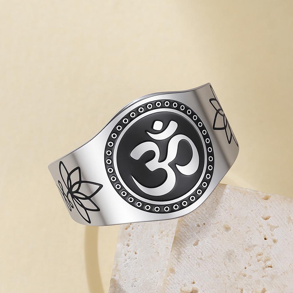 Dawapara OM Aum Hindu Symbol Unalome Men Ring Spiritual Protection Amulet Stainless Steel Meditation Yoga Jewelry