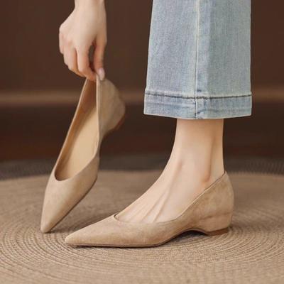 Pointed Head and Shallow Mouth One-pedal Fashion Single Shoes New Suede Middle Heel Single Shoes Femininity Professional Single Shoes